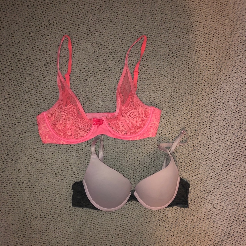 2 pink underwire bras